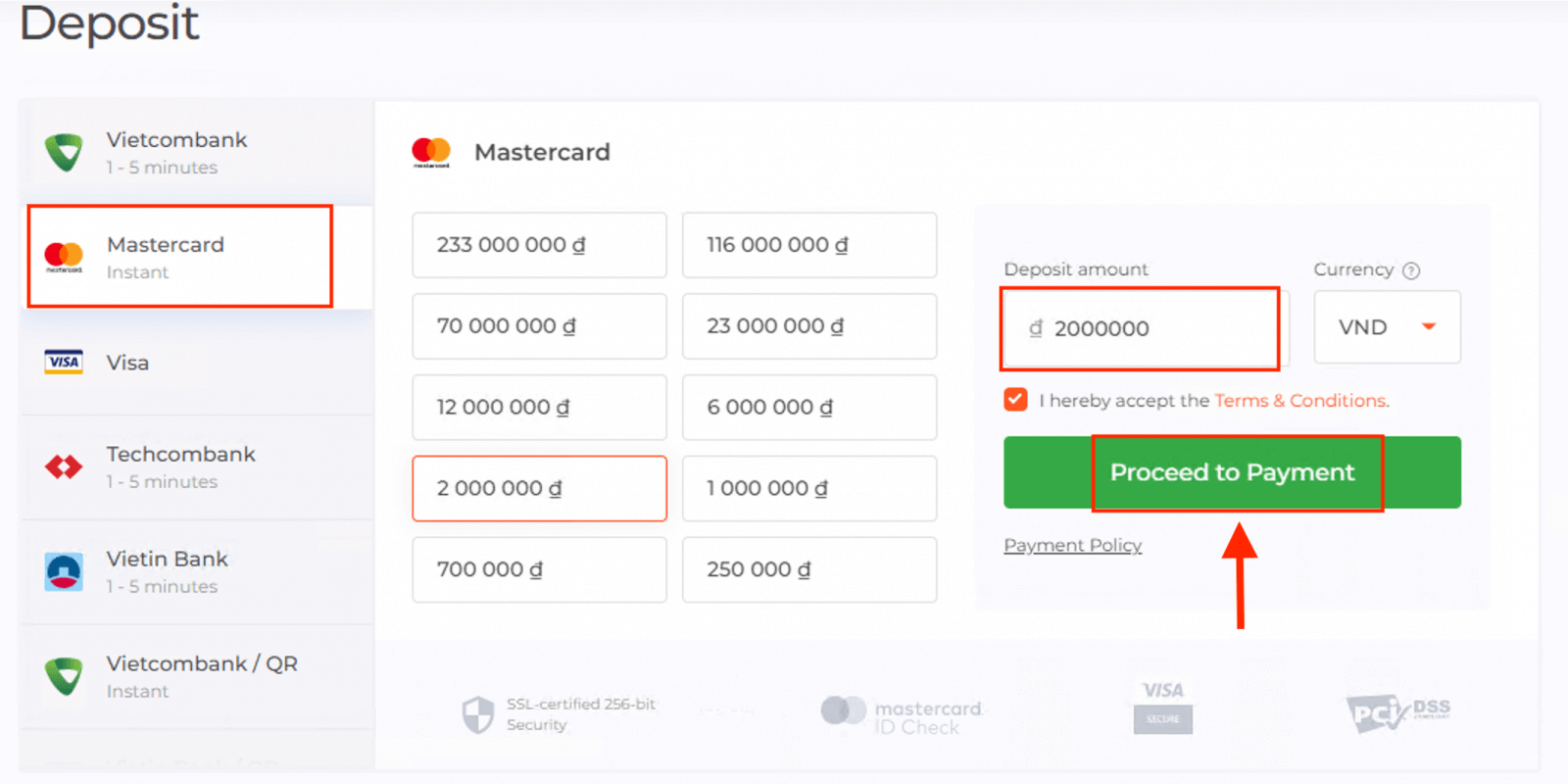 Depot op IQ Option Vietnam: Visa / Mastercard, Internet Banking & E-Portemonnaien